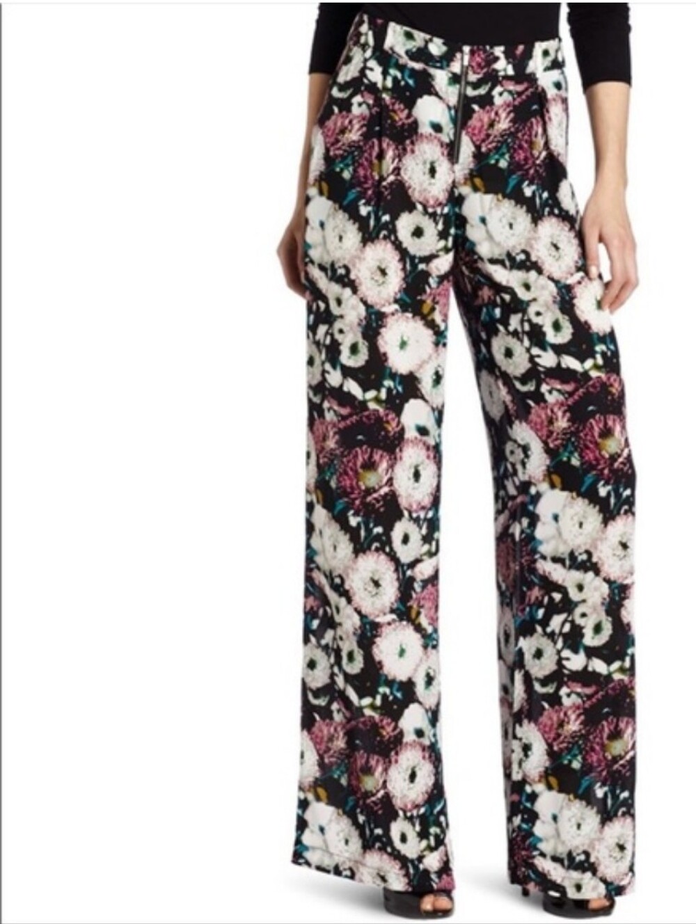 BCBGMaxAzria Black Multi Floral Wide-Leg Palazzo Pants